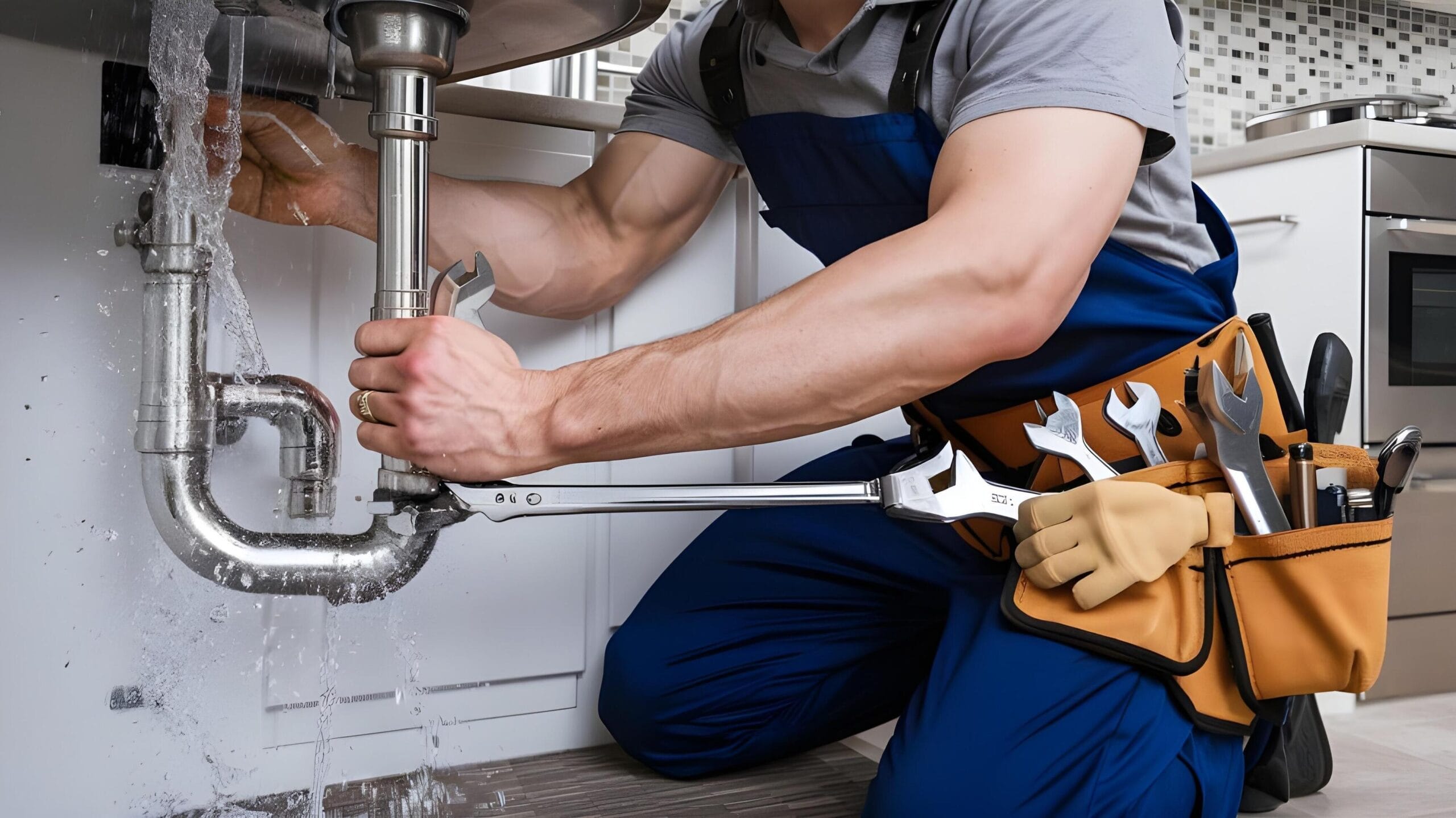 Plumber tightening a residential plumbing pipe in Denver